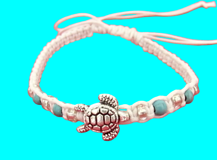 Sea Turtle Bracelet |Adjustable White Cord | Boho Surfer Womens