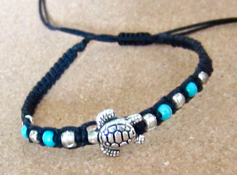 Turtle Bracelet Black Cord Charm Band String Adjustable Anklet Gift Boy Girl