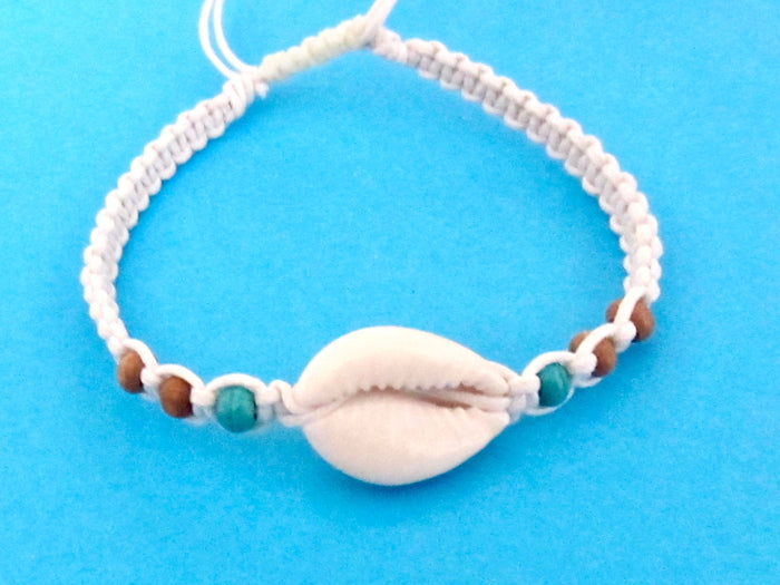 Bracelet Shell Beaded White Cord Hemp Braided Wristband Adjustable Anklet Beach Girl Women Men