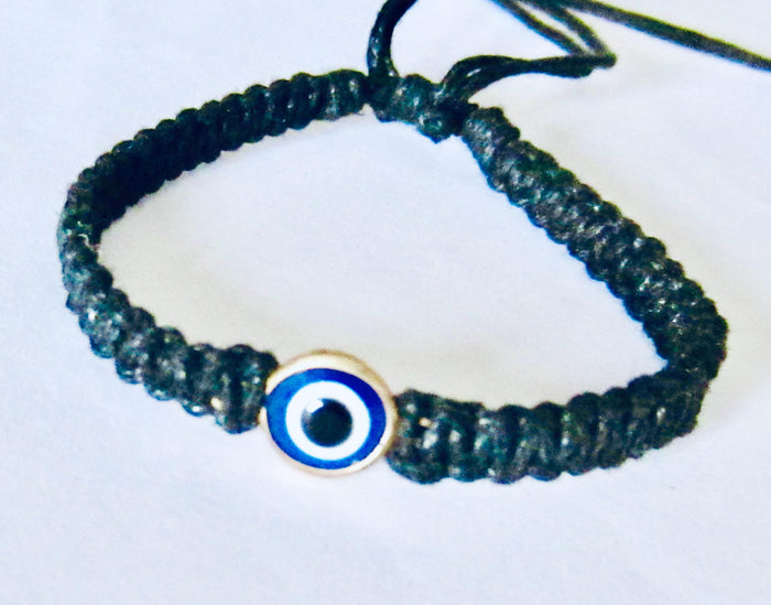 Evil Eye Bracelet Black Cord Hemp Wristband Adjustable Band Good Luck Charm Protection