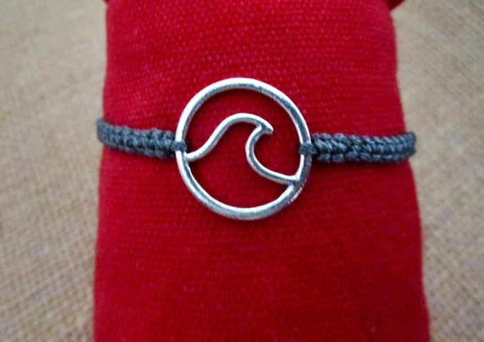 Wave Bracelet Grey Cord Hemp Charm Adjustable Size Wristband Friendship Band Macrame, view 2