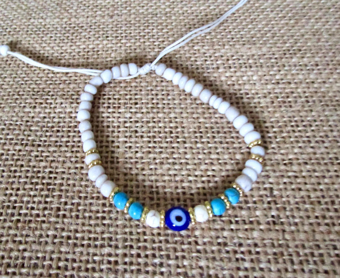 Turkish Evil Eye Bracelet Beige Cord Protection Good Luck Nazar Charm Gift Men Women