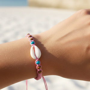Natural Cowrie Shell Bracelet & Anklet | Pink Cord