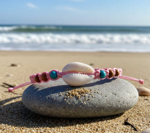 Natural Cowrie Shell Bracelet & Anklet | Pink Cord