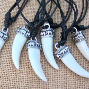 Resin Tooth Necklace - Adjustable Cord Necklace , Surfer Boy Mens