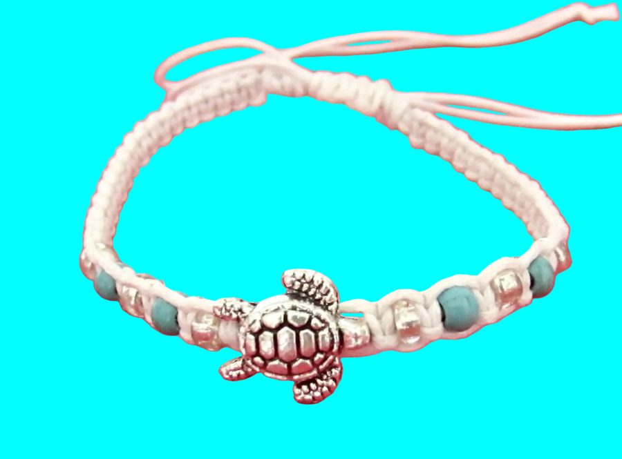 Sea Turtle Bracelet |Adjustable White Cord | Boho Surfer Womens