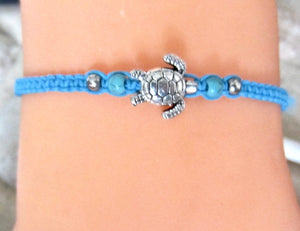 Blue Braided Cord Turtle Bracelet - Hemp Anklet, view 3