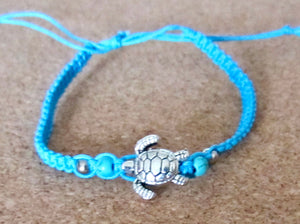 Blue Braided Cord Turtle Bracelet - Hemp Anklet, view 2