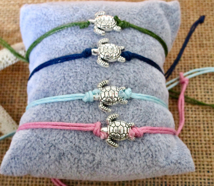 Silver Plated Turtle Charm Bracelet in Green