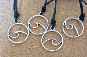 Surfer Necklace Wave Charm Black Cord Adjustable Size Choker Boho Beach Gift Men Women
