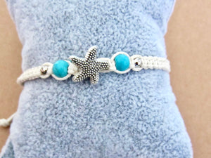 Braided Bracelet Starfish Charm Beige Cord Hemp Wristband Adjustable Anklet Friendship Girl Boy Womens, view 2