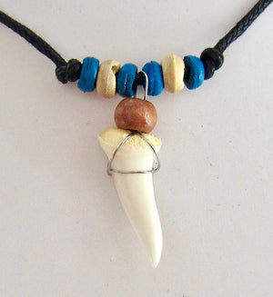Real Mako Shark Tooth Necklace: Blue Wood Beads, view 4