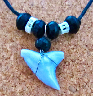 Shark Tooth Necklace White Jaw Teeth Wood Beads Cord Gift Boy Girl Mens Womens