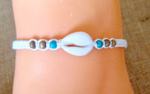 Bracelet Shell Beaded White Cord Hemp Braided Wristband Adjustable Anklet Beach Girl Women Men, view 3