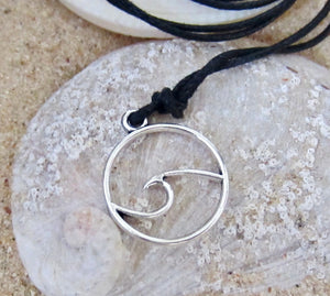 Surfer Necklace Wave Charm Black Cord Adjustable Size Choker Boho Beach Gift Men Women, view 2