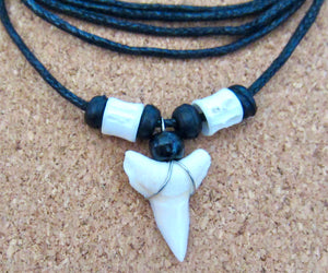 Shark Tooth Teeth Necklace Adjustable Black Cord Gift Surfer Boy Men Women