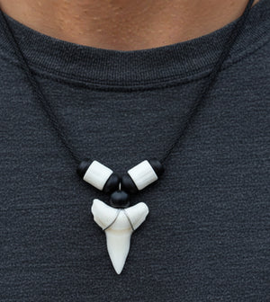 Shark Tooth Teeth Necklace Adjustable Black Cord Gift Surfer Boy Men Women, view 3