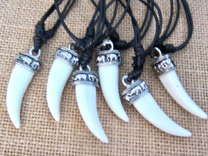 Shark Tooth Necklace White Teeth Adjustable Cord Surfer Beach Boys Girl Mens Women