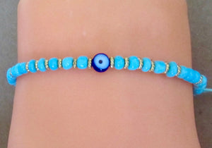 Evil Eye Bracelet Blue Beads Adjustable Cord, view 3