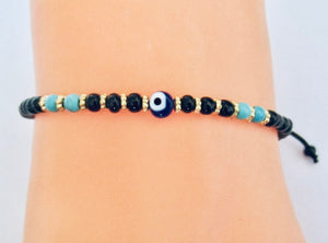 Evil Eye Bracelet Black Cord String Wristband Gift for Men Women Protection, view 2