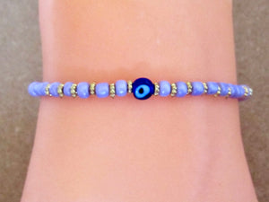 Purple Cord Evil Eye Bracelet: Adjustable Beaded Protection Jewellery, view 2