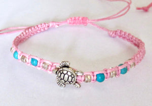 Bracelet Turtle Charm Pink Cord Hemp Braided Woven Friendship Wristband Gift Girl Women, view 3