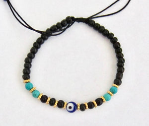 Evil Eye Bracelet Black Cord String Wristband Gift for Men Women Protection, view 3