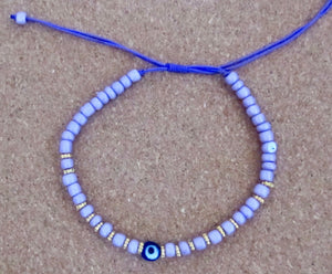 Purple Cord Evil Eye Bracelet: Adjustable Beaded Protection Jewellery