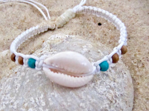 Bracelet Shell Beaded White Cord Hemp Braided Wristband Adjustable Anklet Beach Girl Women Men, view 2