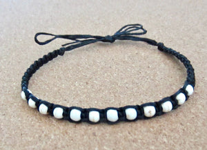 Friendship Bracelet Black Cord Hemp Wood Beads Tie Anklet Beach Boho Surfer Mens Womens, view 3