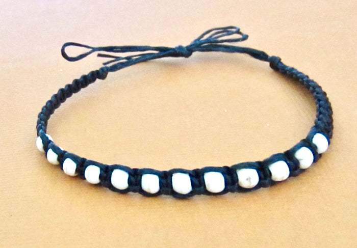 Friendship Bracelet Black Cord Hemp Wood Beads Tie Anklet Beach Boho Surfer Mens Womens