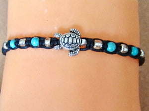 Turtle Bracelet Black Cord Charm Band String Adjustable Anklet Gift Boy Girl, view 2