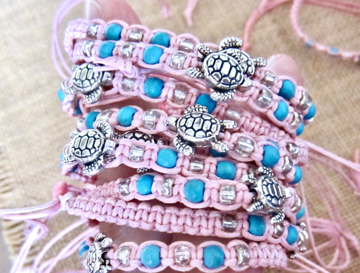 Bracelet Turtle Charm Pink Cord Hemp Braided Woven Friendship Wristband Gift Girl Women