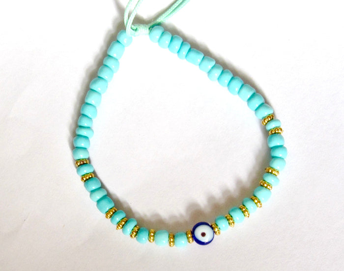 Evil Eye Bracelet Blue Beads Adjustable Cord