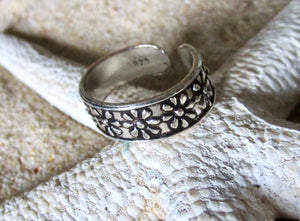 Sterling Silver Flower Toe Ring: Adjustable Boho Beach Jewellery, view 3