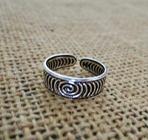 Sterling Silver 925 Toe Ring Adjustable Solid Band Swirl Midi Pinky Gift Girl Women, view 3