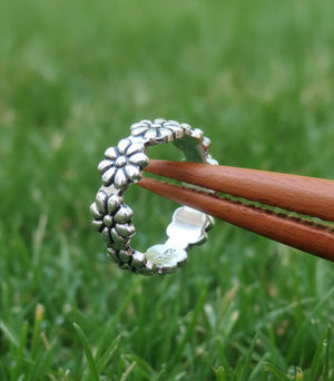 Sterling Silver 925 Flower Toe Ring Adjustable Band Midi Pinky Ring Gift Girl Women, view 3