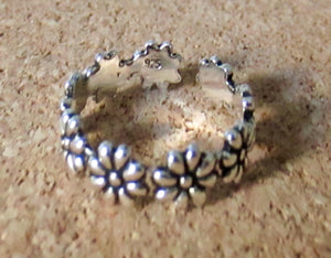 Sterling Silver 925 Flower Toe Ring Adjustable Band Midi Pinky Ring Gift Girl Women, view 5