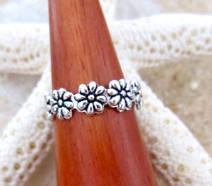 Sterling Silver 925 Flower Toe Ring Adjustable Band Midi Pinky Ring Gift Girl Women, view 4
