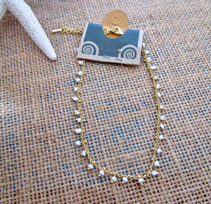 Anklet Gold Chaim White Seed Beads Rhodium Adjustable Size Fashion Jewellery Beach Womens Girl, view 4