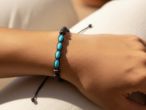 Beaded Bracelet or Anklet Blue Turquoise Stone Beads Tie Anklet Beach Boho Mens Womens, view 3