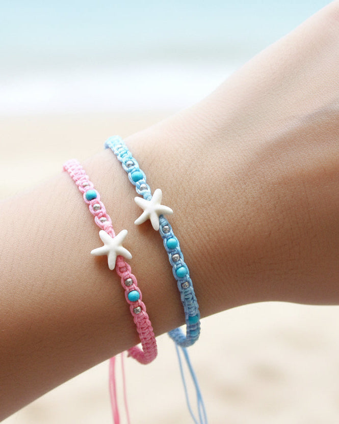 Starfish Bracelet Pink Cotton Cord Braided Wristband Tie Anklet Gift Girl Boy Women, view 3