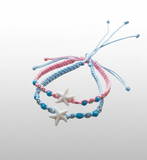 Starfish Bracelet Pink Cotton Cord Braided Wristband Tie Anklet Gift Girl Boy Women in Pink