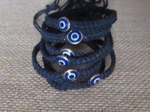 Evil Eye Bracelet Black Cord Hemp Wristband Adjustable Band Good Luck Charm Protection, view 2