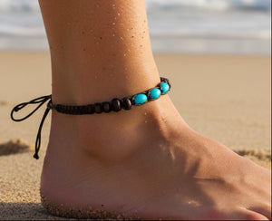 Beaded Bracelet or Anklet Blue Turquoise Stone Beads Tie Anklet Beach Boho Mens Womens, view 5