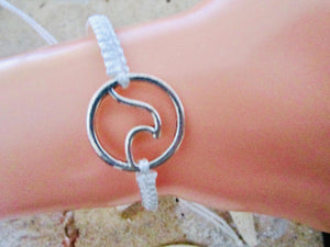 Wave Bracelet adjustable white cotton cord hemp slide anklet beach boho surfer style, view 3