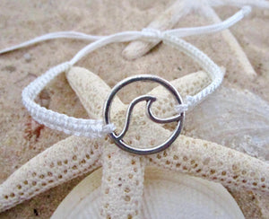 Wave Bracelet adjustable white cotton cord hemp slide anklet beach boho surfer style, view 5
