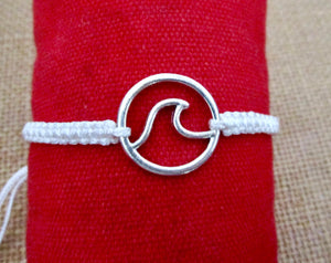 Wave Bracelet adjustable white cotton cord hemp slide anklet beach boho surfer style, view 2
