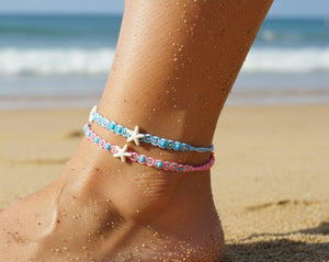 Starfish Bracelet Pink Cotton Cord Braided Wristband Tie Anklet Gift Girl Boy Women, view 2