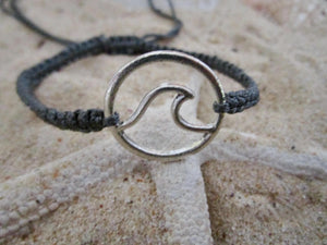 Wave Bracelet Grey Cord Hemp Charm Adjustable Size Wristband Friendship Band Macrame, view 5